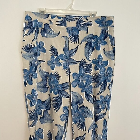 DRAPER'S DAMON'S Look Of Linen Print Crop Pants Cream Beige Blue Tropical Floral - Picture 3 of 11